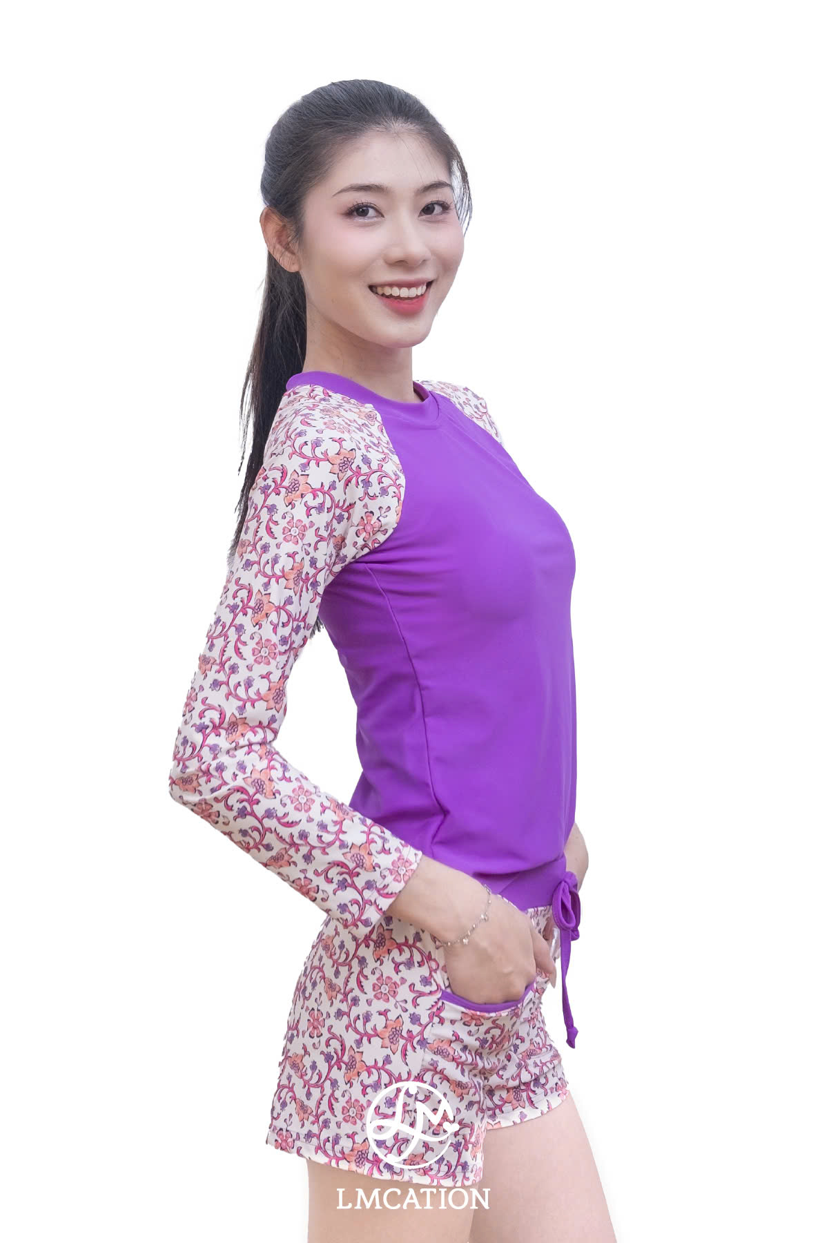 Bộ đồ bơi nữ tay dài LMcation Quinn- Tím thổ cẩm