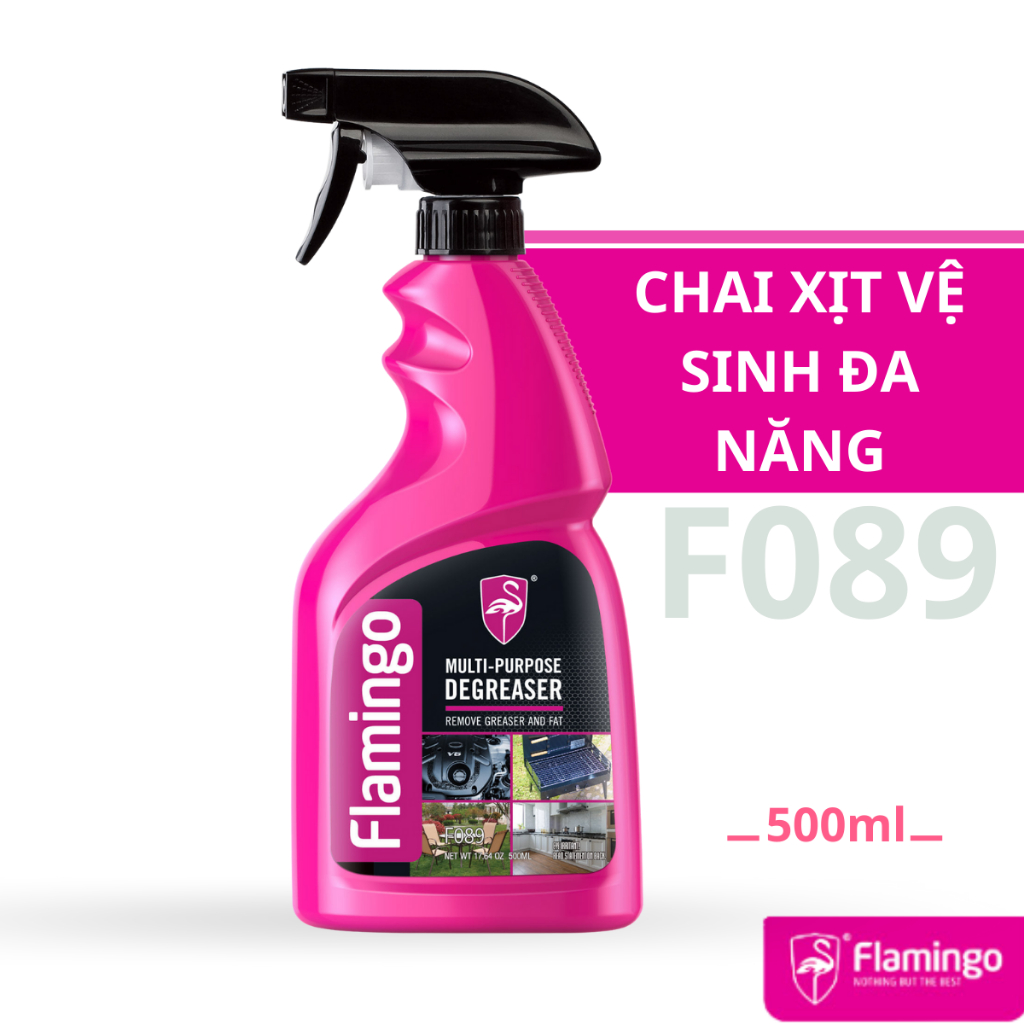 Chai xịt vệ sinh đa năng trên mọi bề mặt da, nỉ, crom, kính, hương thơm dễ chịu, an toàn Flamingo F089 - 500ml - Hàng chính hãng