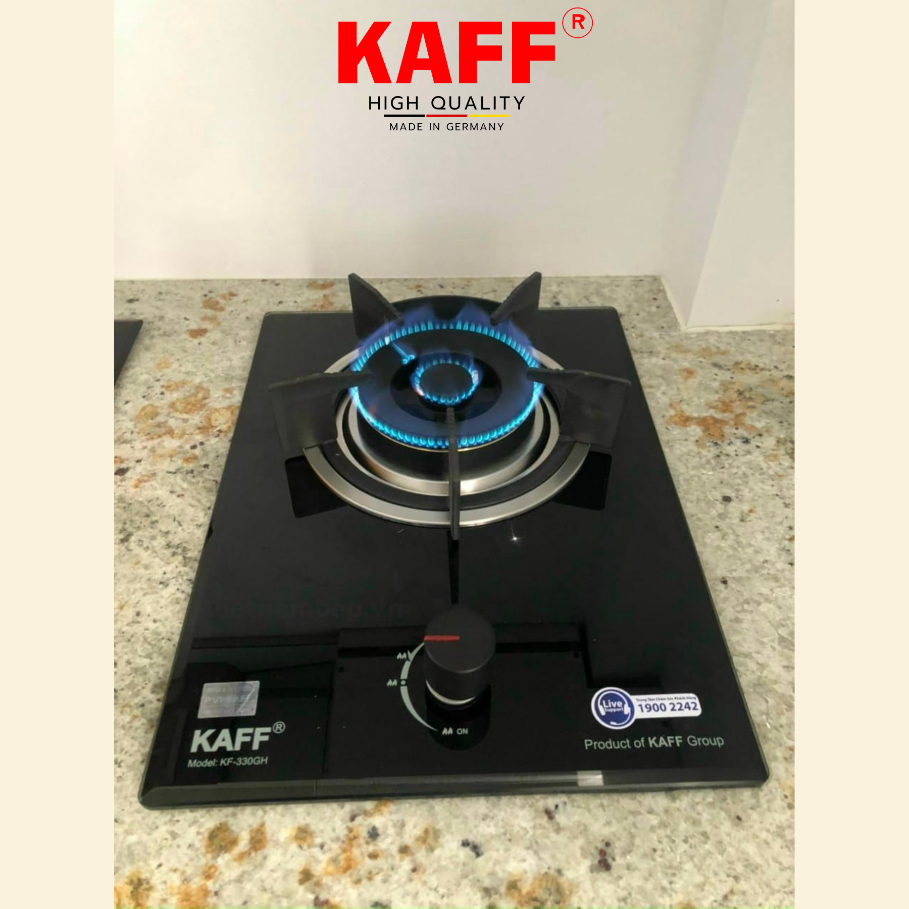 Bộ Bếp ga đơn KAFF KF- 330GH bao gồm: Bếp ga + chảo chống dính cao cấp + bộ van ga - Hàng chính hãng