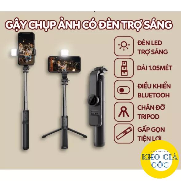 Gậy chụp ảnh 3 chân, gậy tự sướng có đèn led trợ sáng bluetooth điều khiển từ xa xoay nhiều góc độ