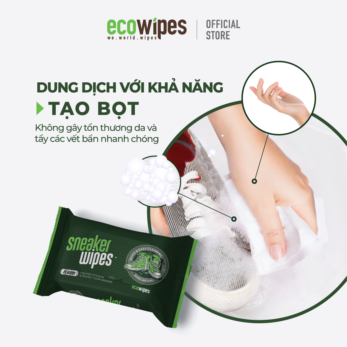 Khăn giấy ướt lau giày siêu sạch Sneaker Wipes hương quế tạo bọt tự tan làm sạch nhanh chóng mang đi tiện lợi