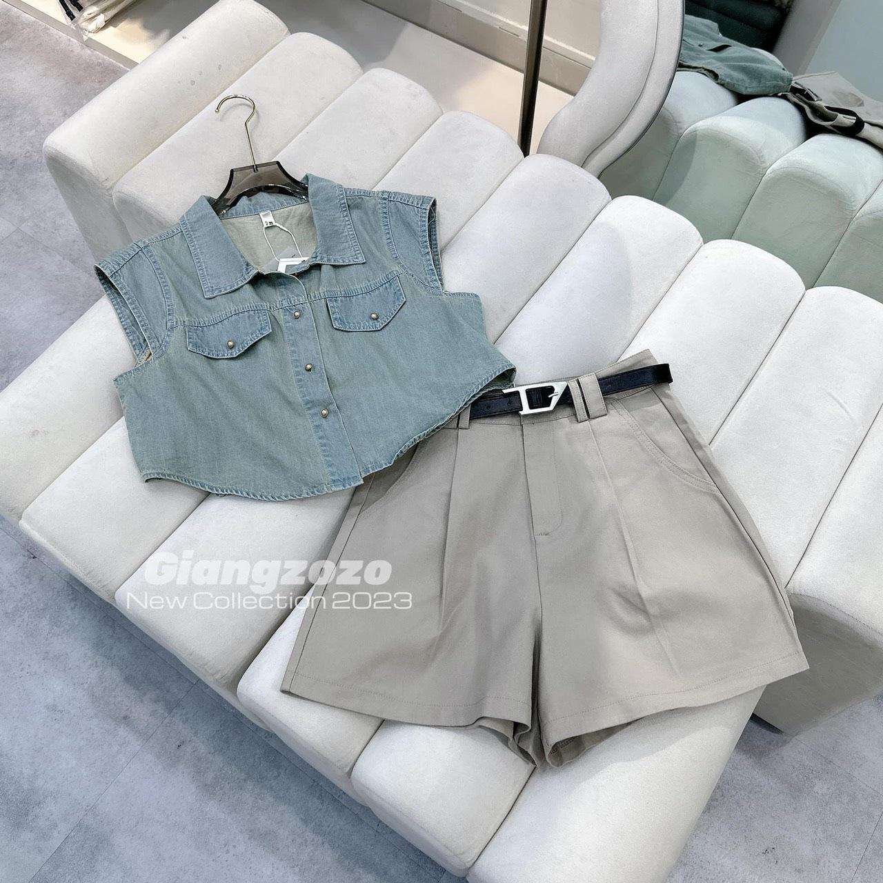 SET ĐI CHƠI, SET 2 MÓN ÁO SƠ MI JEAN SÁT NÁCH PHỐI QUẦN ĐÙI CỰC KUTE
