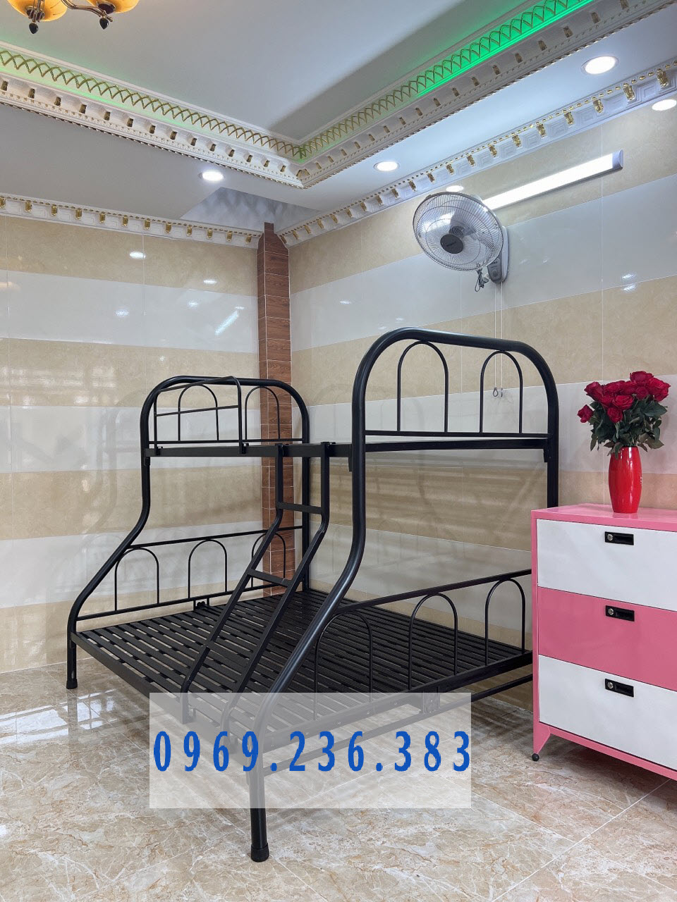 Giường sắt 2 tầng trên 1m dưới 1m2  hàng cao cấp sơn tĩnh điện, nằm thoải mái cho cả nhà - Bảo An
