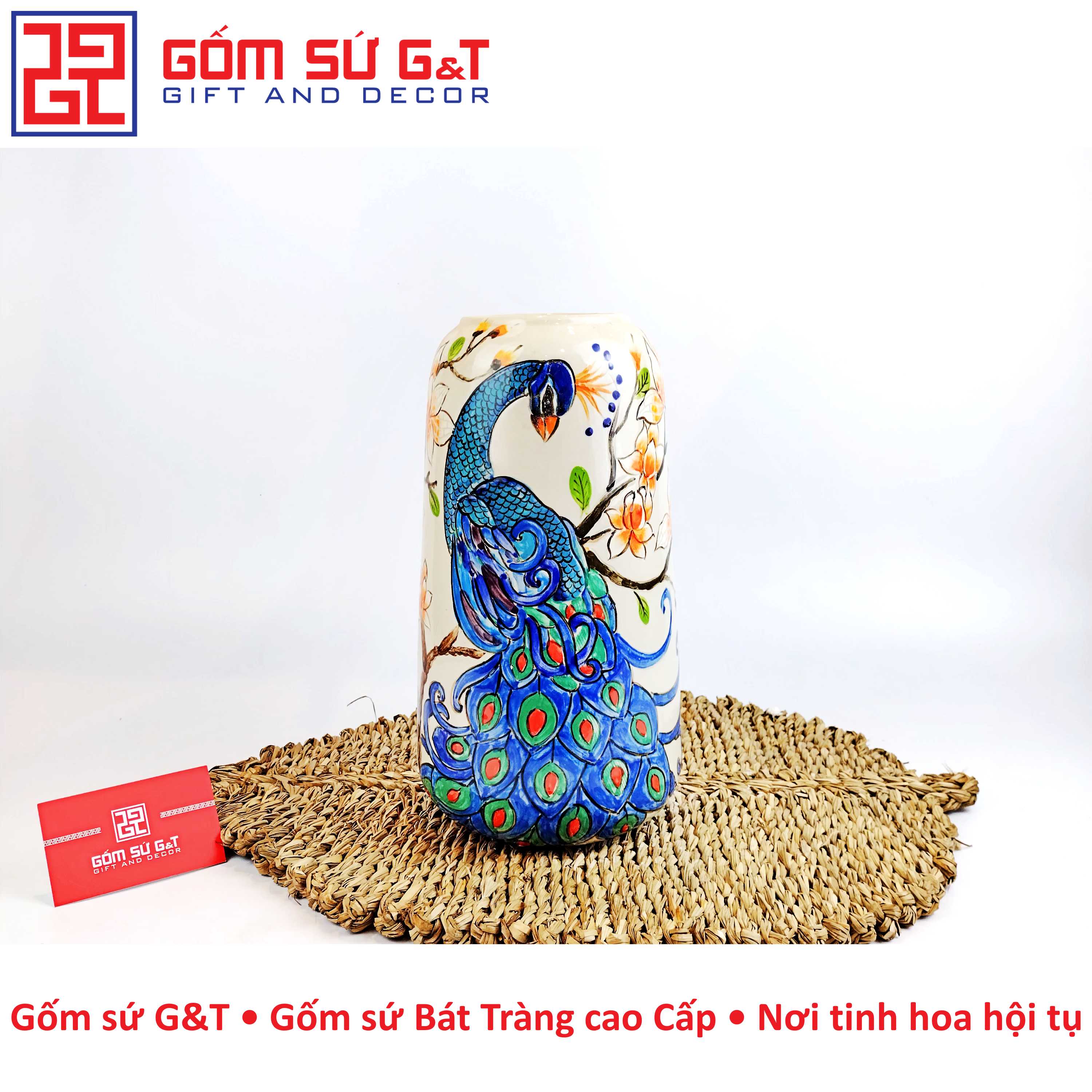 Lọ hoa dáng đu đủ khắc công Gốm Sứ G&amp;T