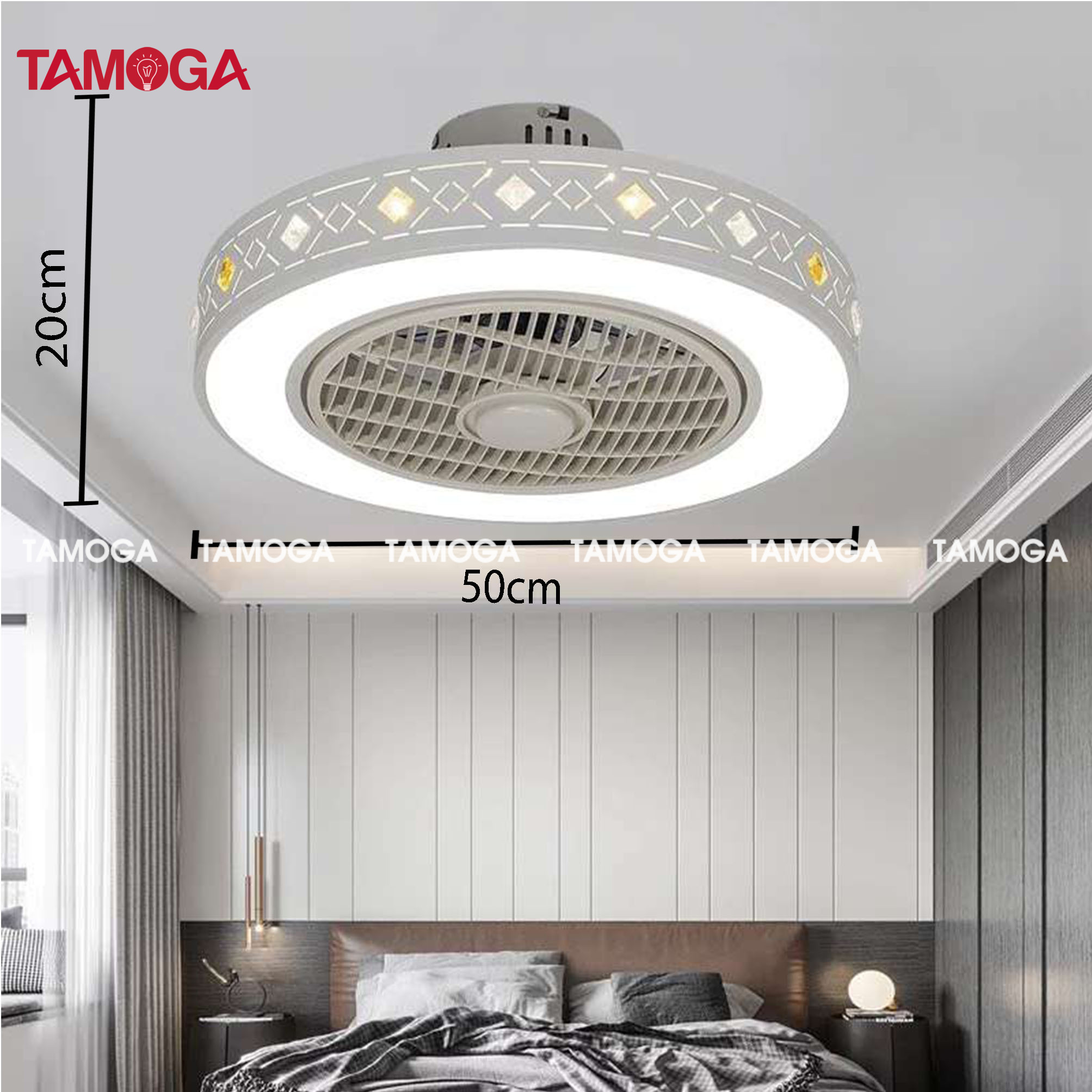 Quạt trần đèn phòng khách trang trí TAMOGA KEVIS 8045 + Tặng kèm điều khiển