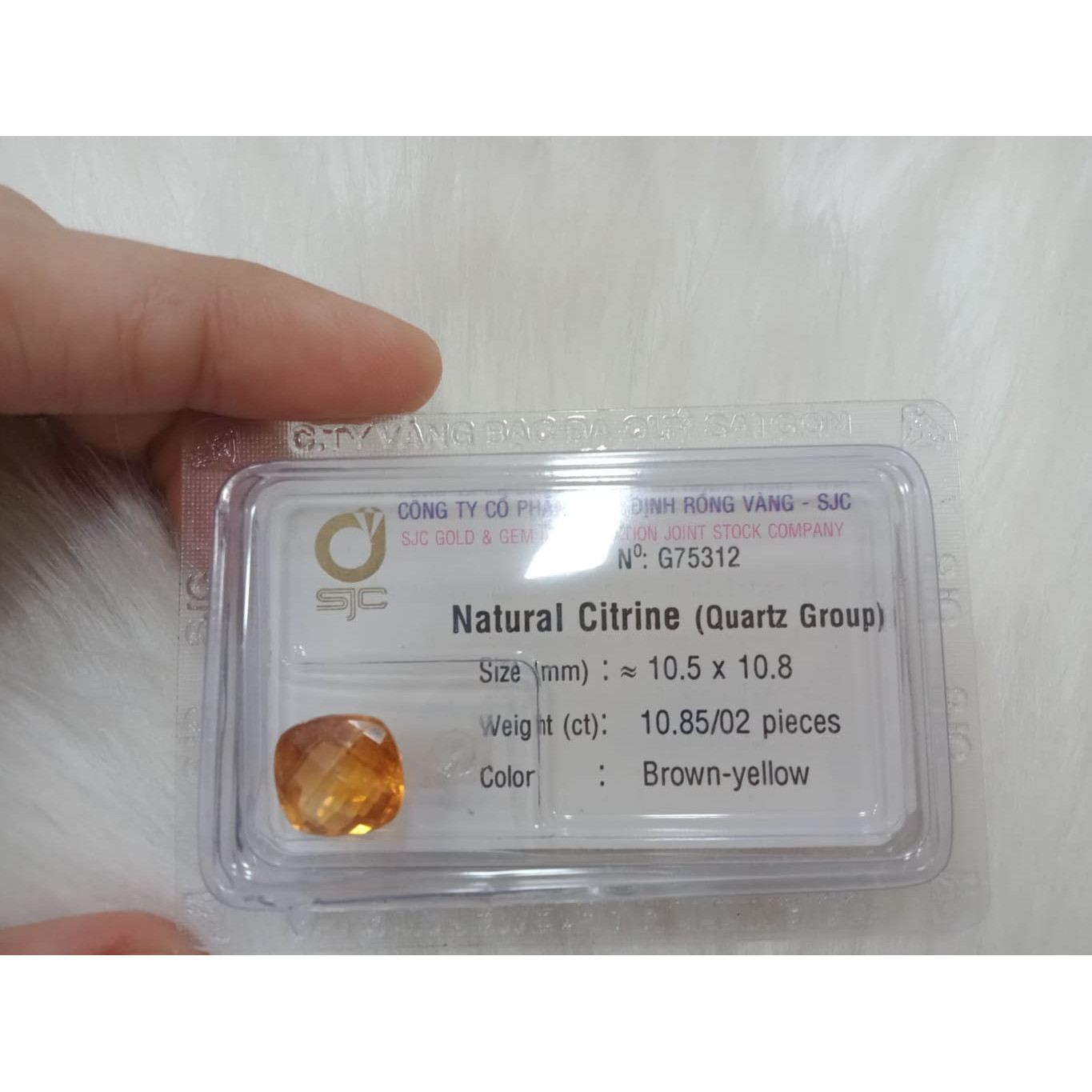 Viên citrine thạch anh vàng đậm cushion giác lưới 5.3ct 75312