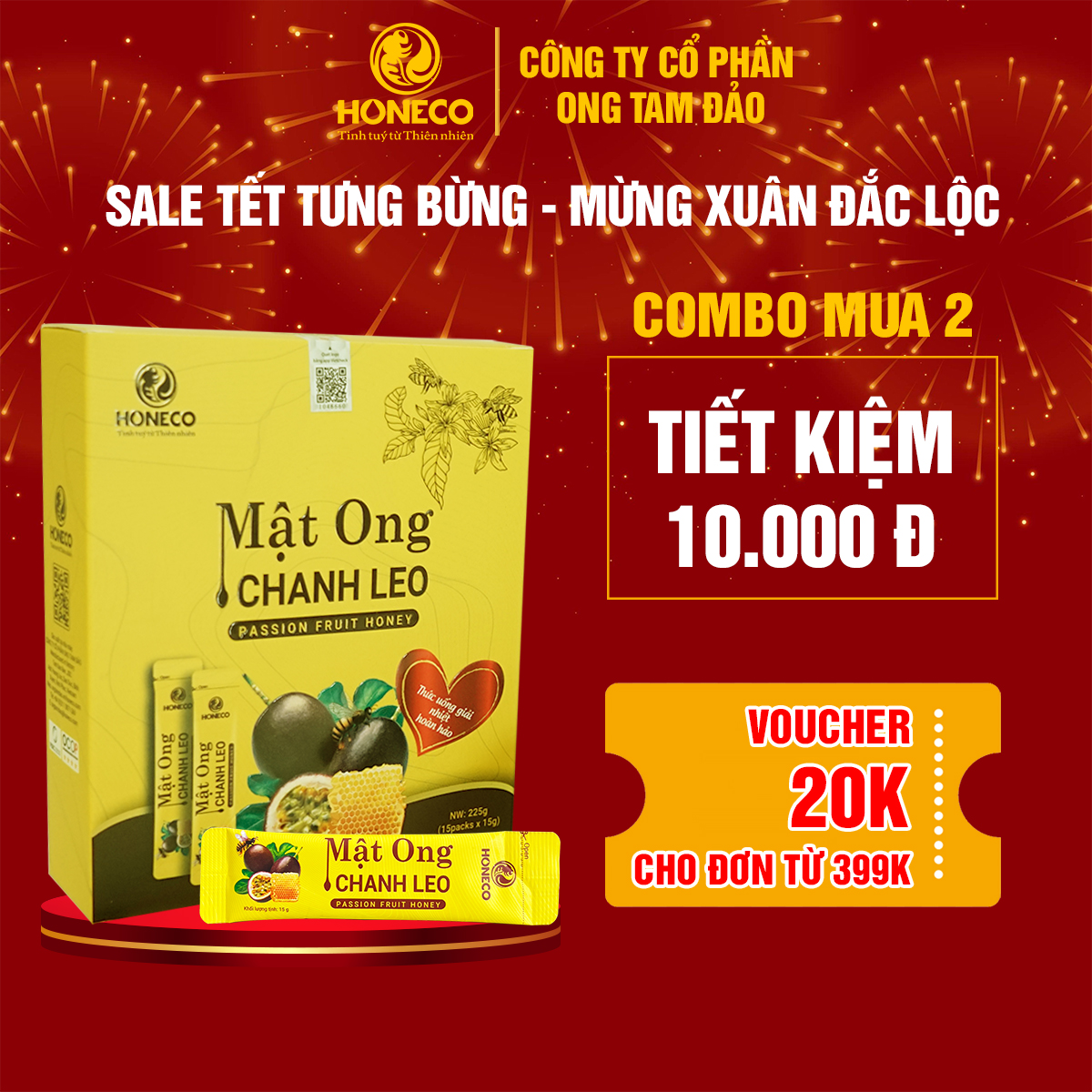 Mật ong chanh leo Honeco 15 gói x 15g