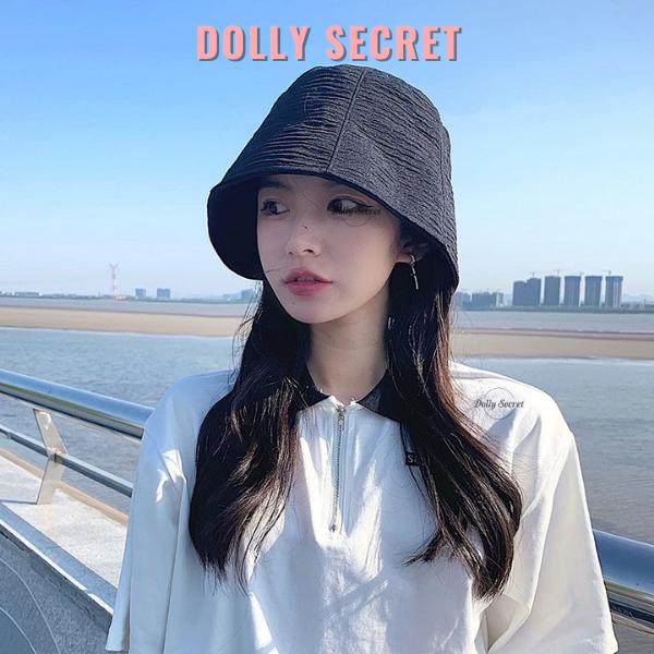 Mũ bucket tai bèo vải xô Hàn vành cụp chống nắng chất cotton dập nổi DOLLY SECRET M03