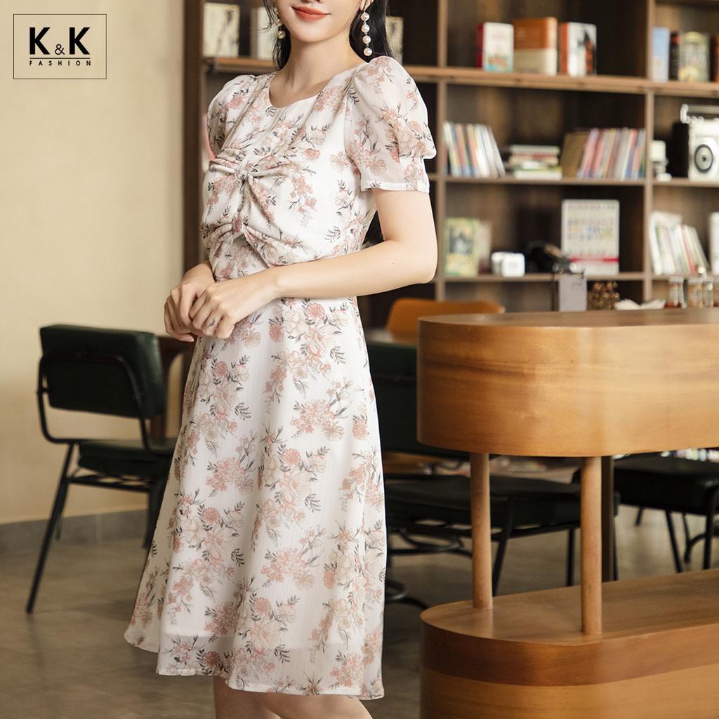 Đầm Voan Hoa Xòe K&amp;K Fashion KK105-04 Phối Nơ Ngực Chất Vải Voan Mền Mát