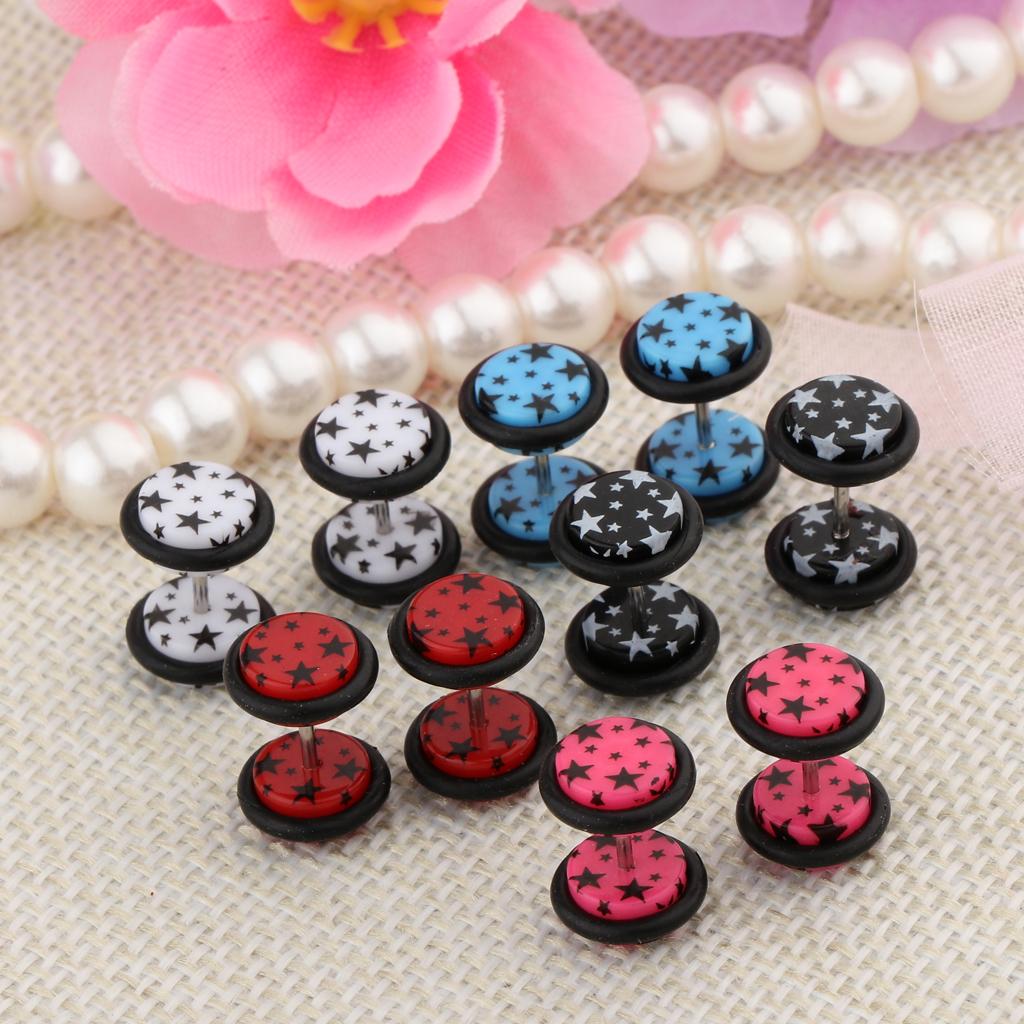 10 Pieces Acrylic Ear Earrings Flesh Tunnel Stainless Steel Fake Plugs 18g