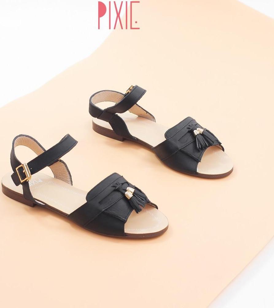 Giày Sandal Bệt Da Thật Gắn Nơ Chuông Pixie X469