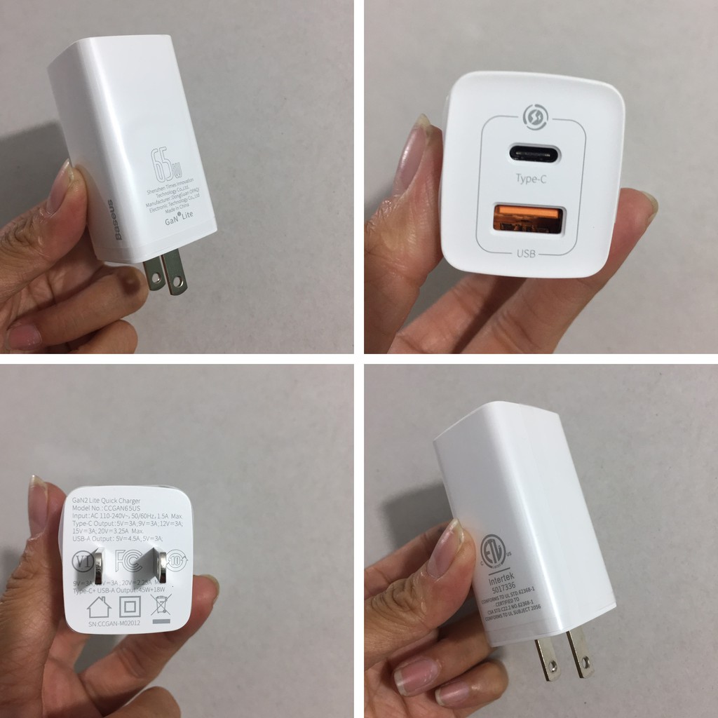 [ type_C + Usb ] Cốc sạc nhanh 65W 2cổng U+C Baseus GaN 2 Lite CCGAN65US _ Hàng chính hãng