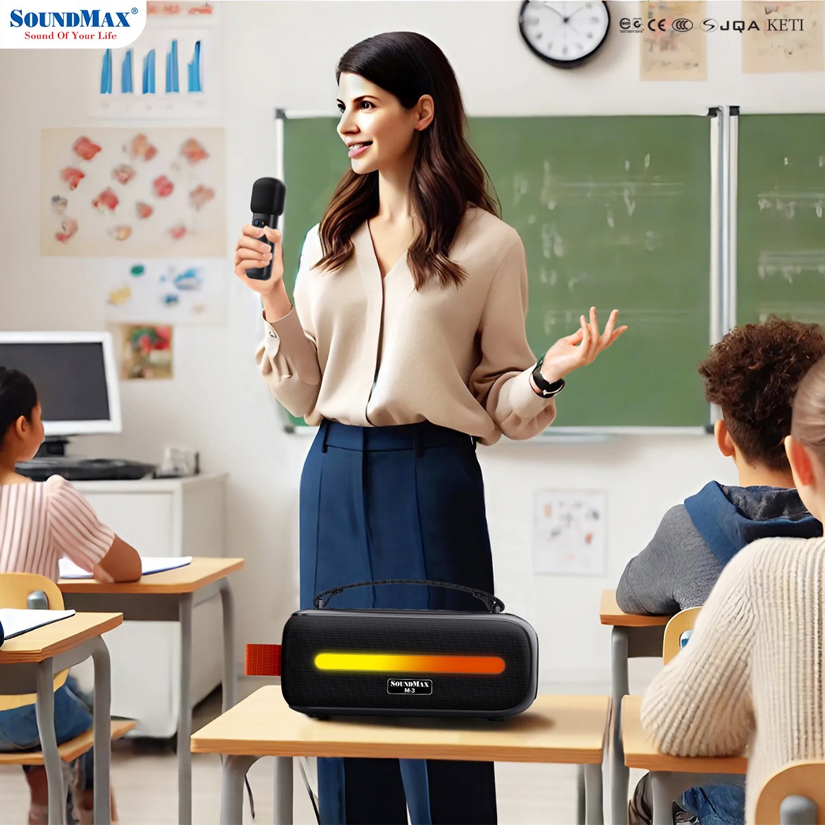 SoundMax Loa Di Động Bluetooth Xách Tay M-3 Tặng Kèm Micro Không Dây | Loa Trợ Giảng | Loa Karaoke | Bluetooth Portable Speaker SoundMax M3 with Wirless Microphone - Hàng Chính Hãng