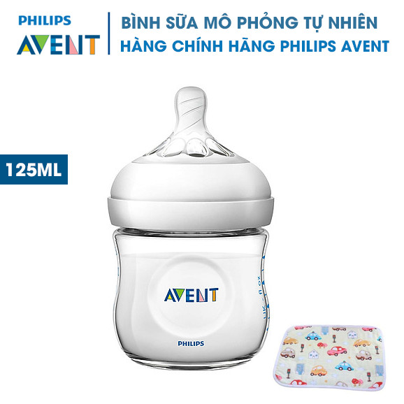 Bình sữa Avent bằng nhựa không có BPA 125ml. Bình Sữa Mô Phỏng Tự Nhiên Philips Avent. Tặng kèm tấm lót chống thấm cho bé.