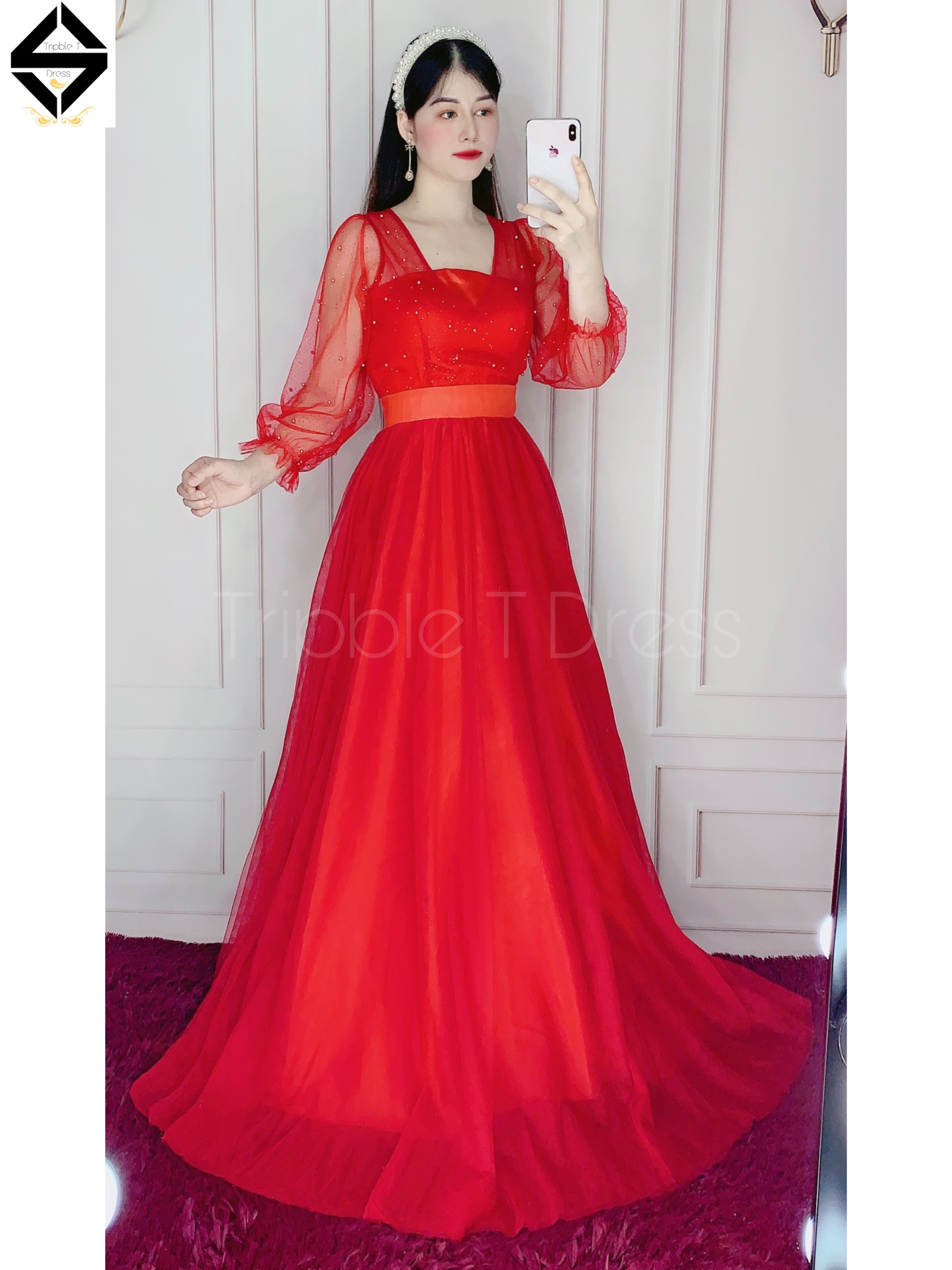 Đầm maxi dự tiệc mặc cưới lưới nhũ TRIPBLE T DRESS - size M/L (ảnh/video thật) MS170V