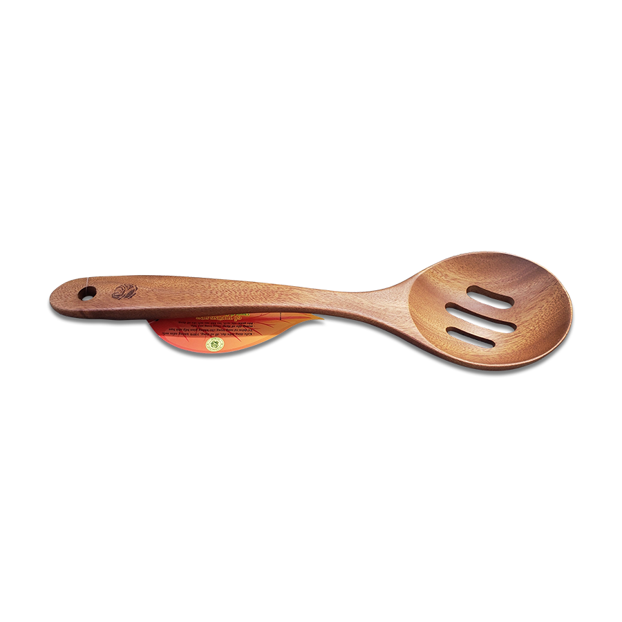 Vá Vớt Thức Ăn Cỡ Nhỏ Muôi Tròn Gỗ Lỗ - Vá gỗ S5 Xà Cừ/ Vá 3 rãnh - Đồ Gỗ Nhà Bếp Thương Hiệu Trường Sơn