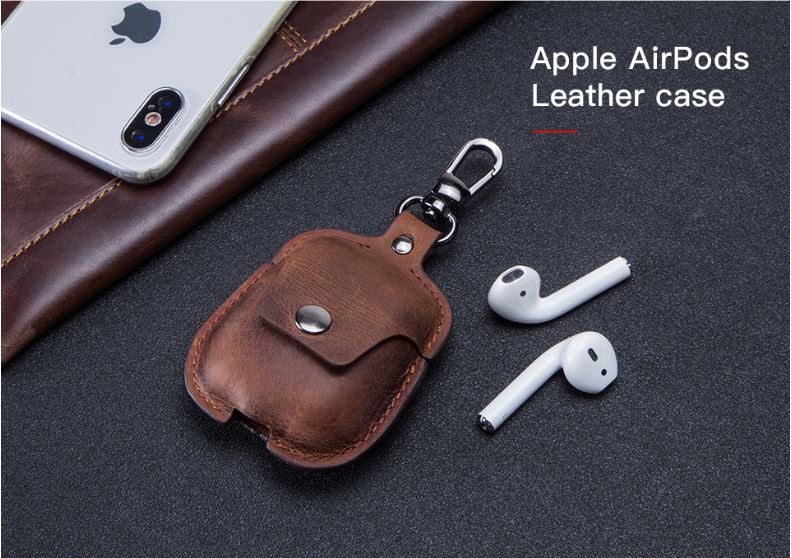 Bao da dành cho Apple Aipods - Apple Airpods Leather Case - Chất liệu da ngựa 100%, Có móc đeo, dùng được cho Airpods 1 và 2, nội dung kèm video
