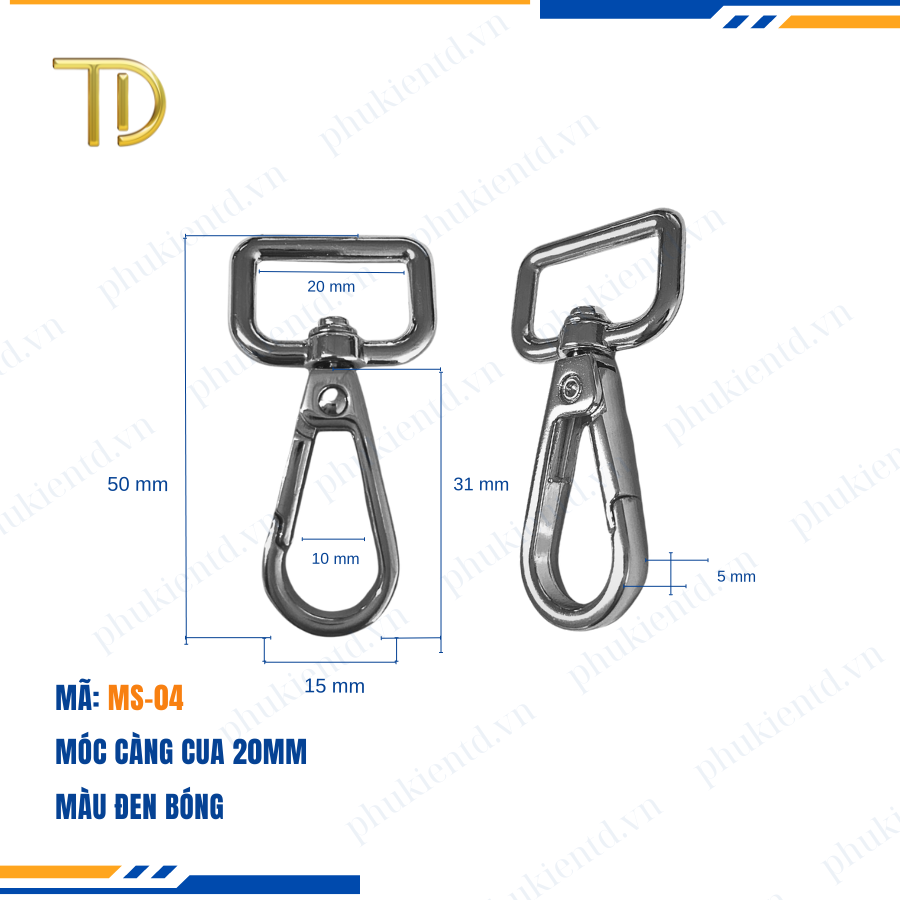 Móc càng cua túi xách,móc khóa càng cua túi xách,móc chó túi xách 20mm Mạ điện bền 5-8 năm