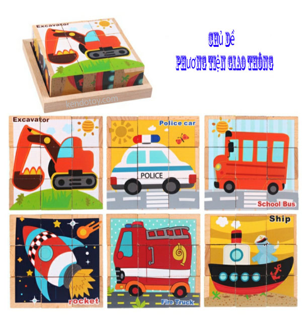 Combo 6 chủ đề xếp hình 9 khối lập phương gỗ beech cao cấp - Block puzzle