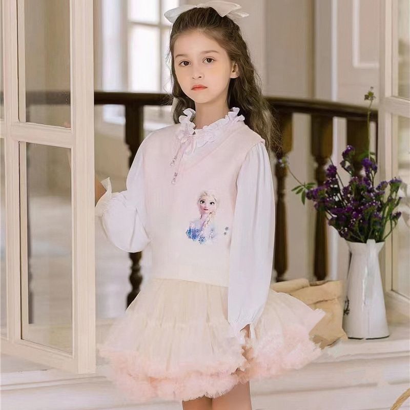 Set váy cho bé gái, Váy thu đông trẻ em 3-9 tuổi hình elsa chân váy ren phong cách Hàn Quốc kiểu dáng thời trang