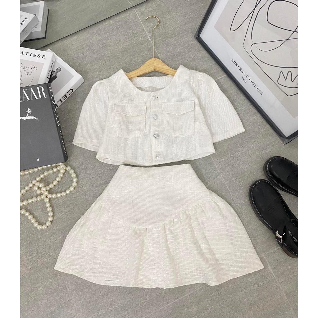 SET ÁO TRẮNG BỐ TÚI NẮP + CHÂN VÁY
