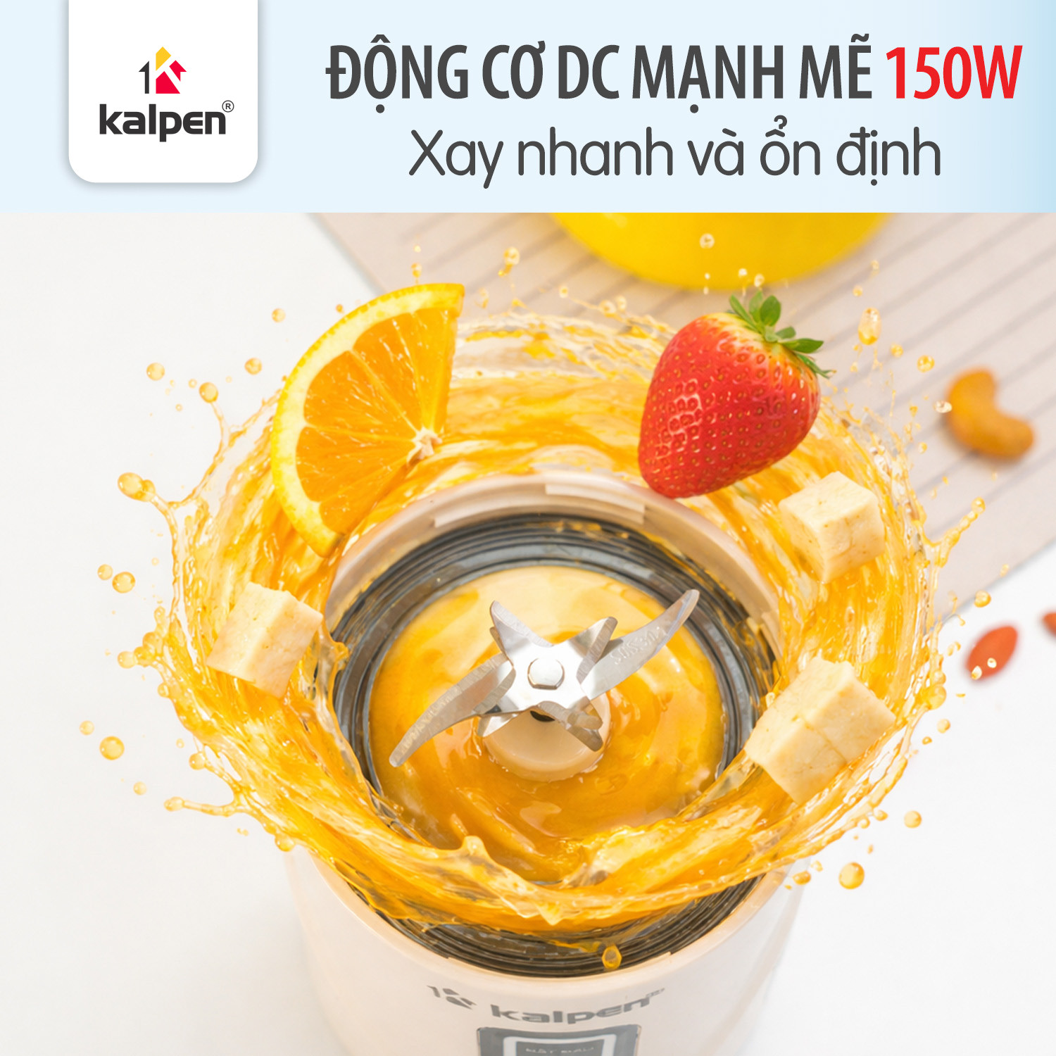 Máy xay sinh tố cầm tay không dây Kalpen B11 công suất 150W dung tích 500ml pin sạc lithium 4000mAh Hàng chính hãng