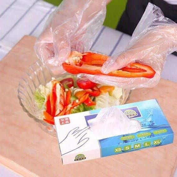 Hộp 200 găng tay nilon an toàn thực phẩm