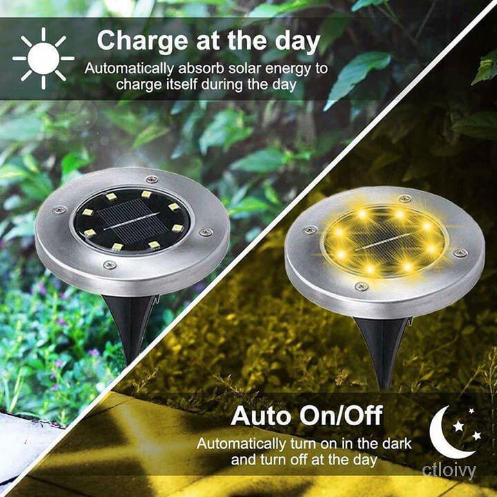 Đèn Led Cắm Cỏ Sân Vườn Năng Lượng Mặt Trời Tròn 8 Bóng Led Tg Trí Sân Vườn, Lối Đi, Quán Cà Phê, Đèn Rọi