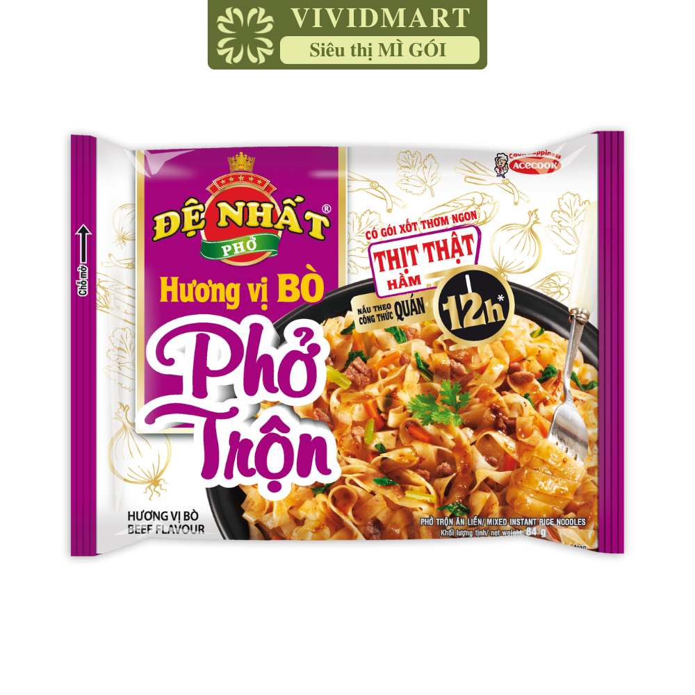 ACECOOK - Phở trộn Đệ Nhất hương vị Bò, Phở bò trộn Đệ Nhất Phở trộn ăn liền, Phở ăn liền Đệ Nhất (84g/gói)