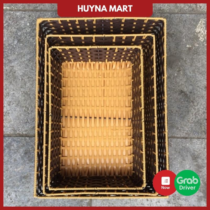 Khay Chữ Nhật Nhựa Giả Mây Thành Vát Đựng Hoa Quả Bánh Kẹo Đồ Dùng Tiện Lợi