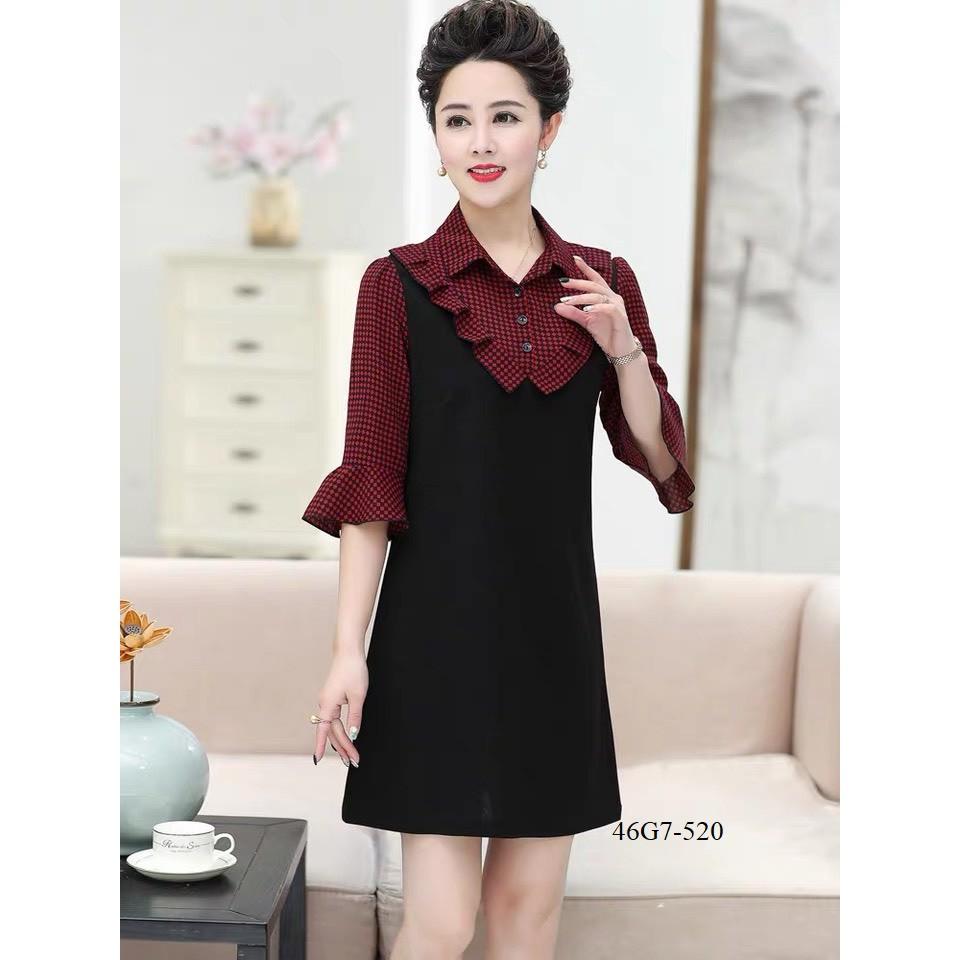 Đầm phối caro trung niên thiết kế