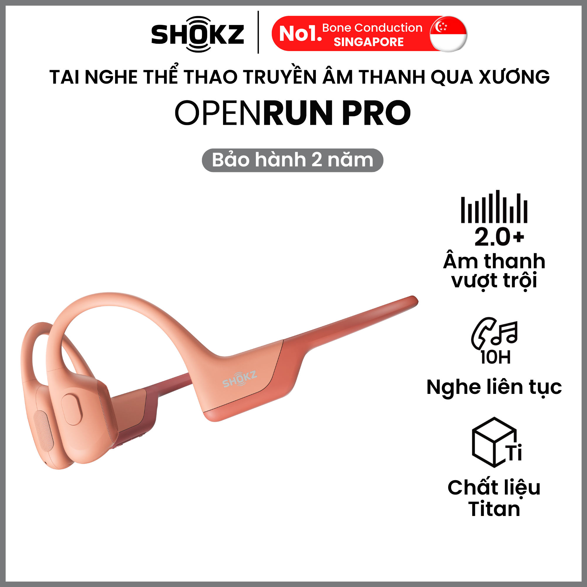 Tai Nghe Bluetooth Thể Thao Truyền Âm Thanh Qua Xương SHOKZ OPENRUN PRO S810 Màu Hồng - Hàng chính hãng