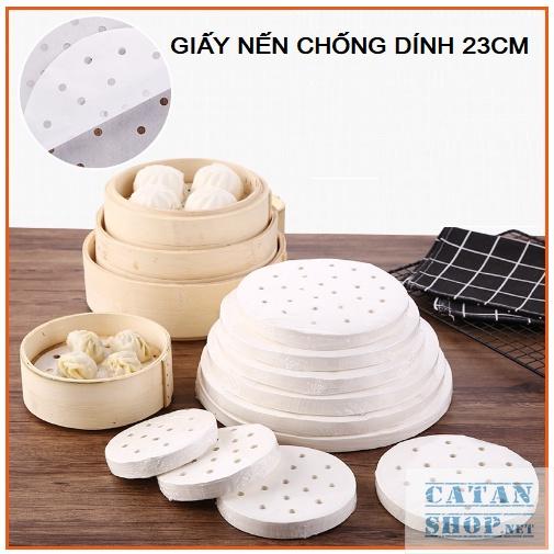 Giấy nến tròn đục lỗ 100 tờ dùng lót xửng hấp bánh và nồi chiên không dầu chống dính tốt, giấy nên nướng bánh