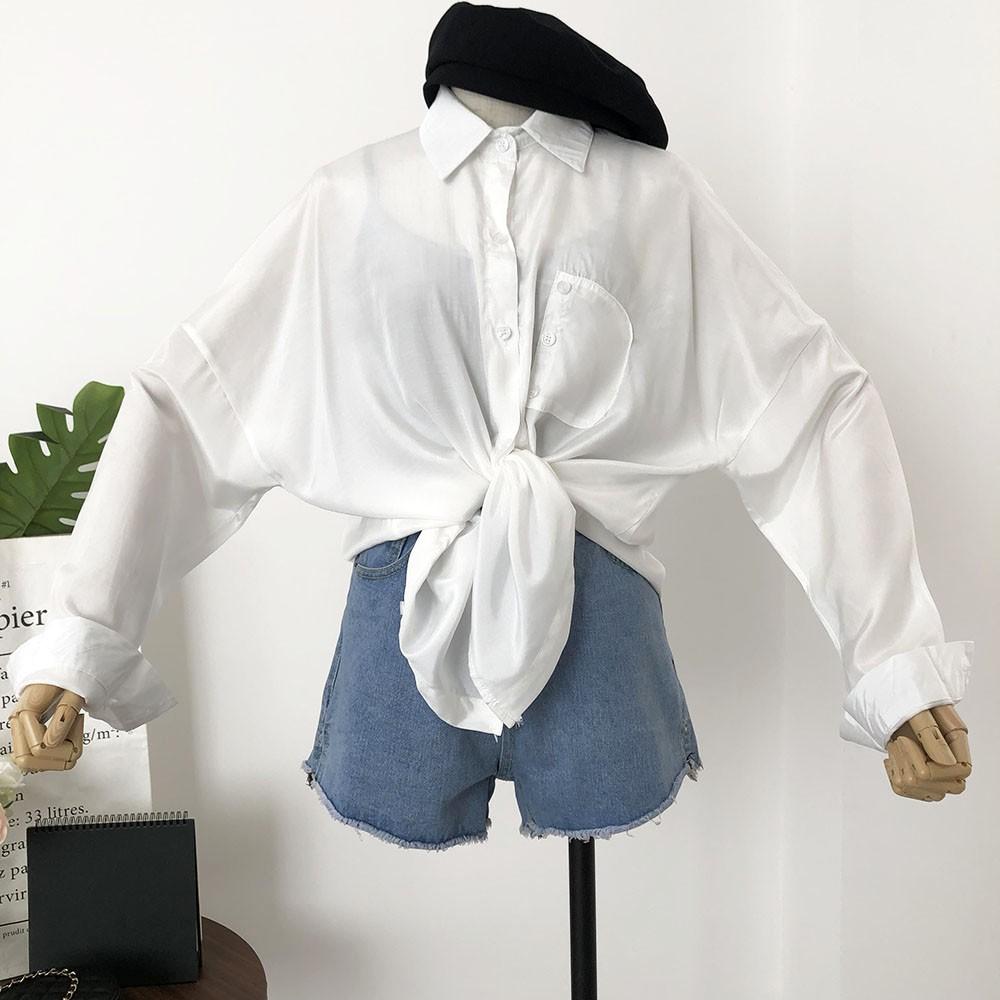 ÁO SƠ MI LỤA TÚI GIẢ DÁNG DÀI RỘNG