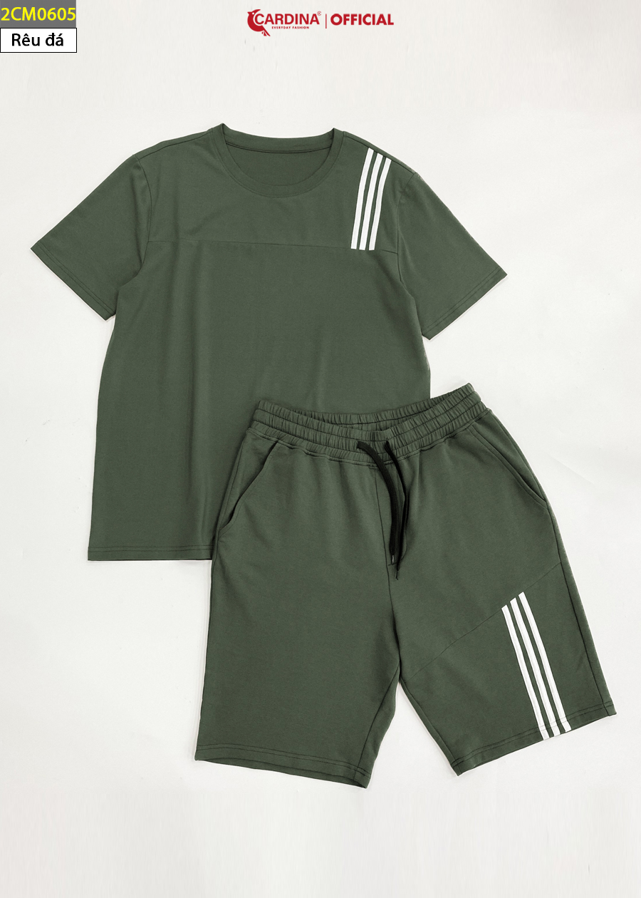 Đồ Bộ Nam CARDINA Chất Cotton Cao Cấp Áo Cộc Tay Viền Sọc Kiểu Dáng Thể Thao 2CM06