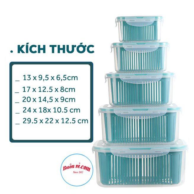 Bộ 5 hộp đựng thực phẩm kèm rổ có nắp đậy bảo quản trong tủ lạnh thiết kế 2 lớp đa năng 01464