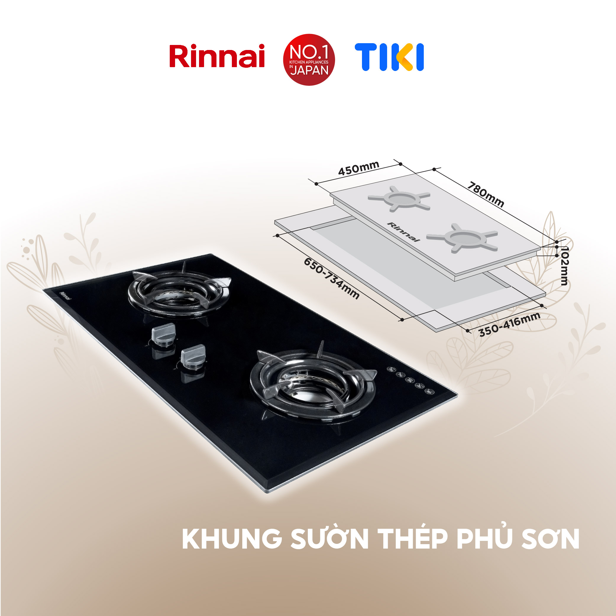 [SP MỚI 2024] Bếp gas âm đầu đốt trong Rinnai RVB-2iFC(B) kích thước lắp đặt linh hoạt, kiềng gang - Hàng chính hãng