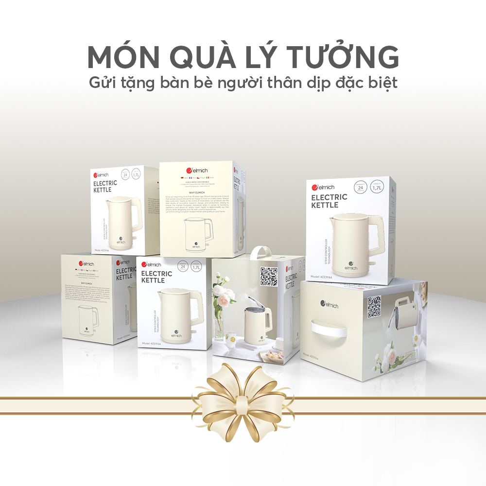 Ấm Đun Nước Siêu Tốc Elmich KEE9144 1.7L 1850W, Hàng Chính Hãng, Inox 304, Đun Sôi Nhanh 45s-JoyMall