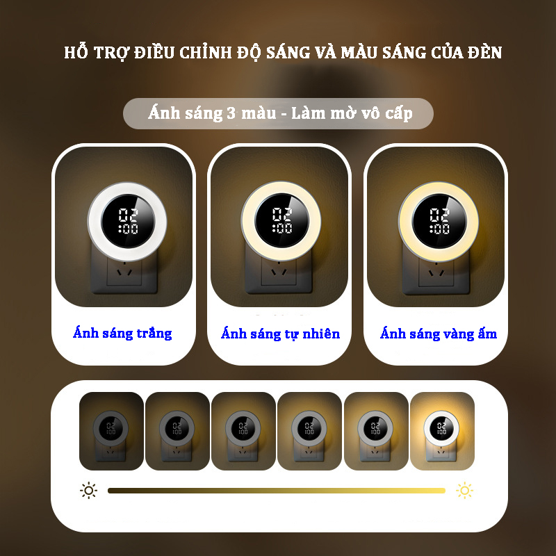 Hình ảnh Đèn ngủ có đồng hồ xem giờ điều khiển từ xa với 3 chế độ chiếu sáng, điều chỉnh độ sáng 10 cấp độ ánh sáng bảo vệ mắt