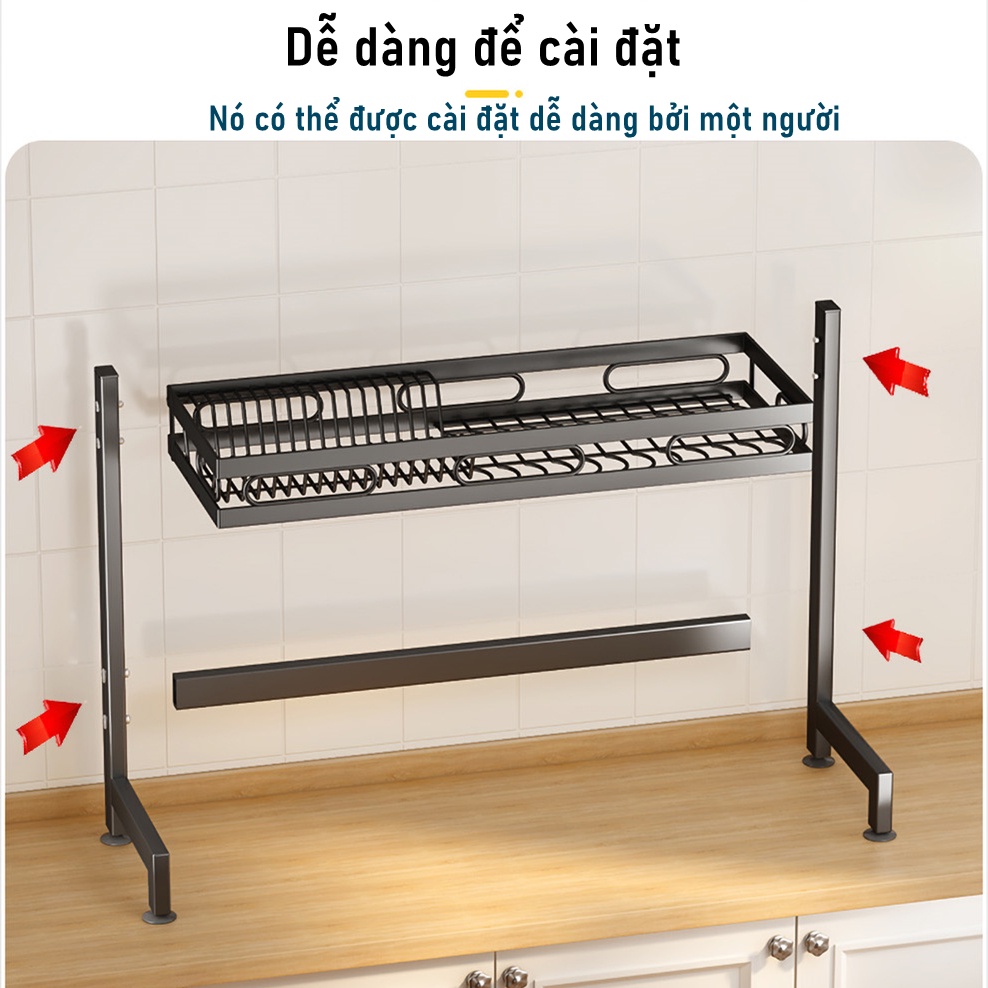 Kệ Để Chén Bát Đa Năng Chất Liệu Thép Carbon Cao Cấp Chống Gỉ Sét, Kệ Chén Nhà Bếp Thông Minh Tiện Ích Loại Đầy Đủ Phụ Kiện 95cm
