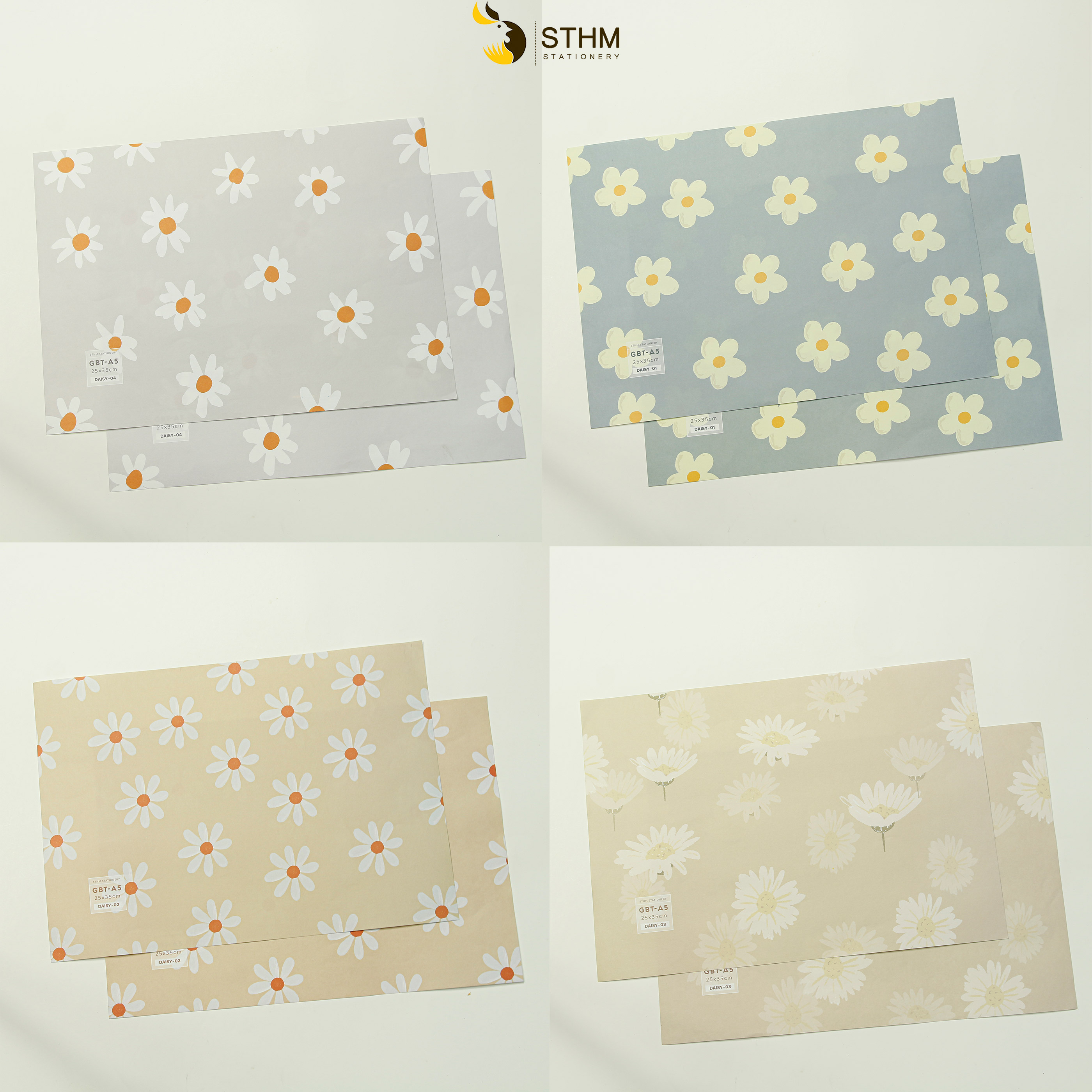 [STHM stationery] - Giấy bao tập A5 - Flower - Tặng kèm 8 nhãn vở - Kraft trắng 100gsm - Giấy dai