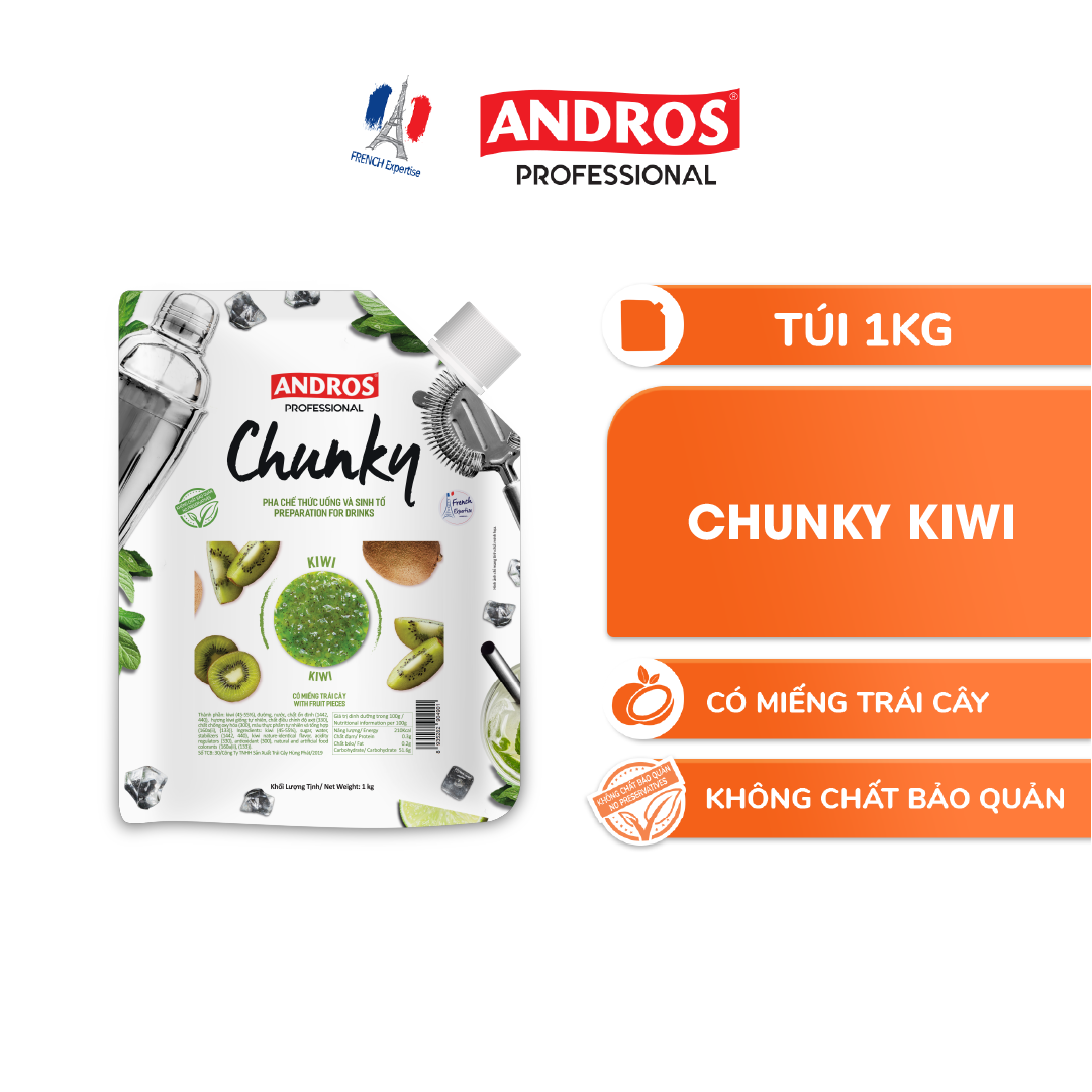 Mứt Trái Cây Pha Chế Kiwi - Có Miếng Trái Cây Thật - ANDROS CHUNKY - 1KG