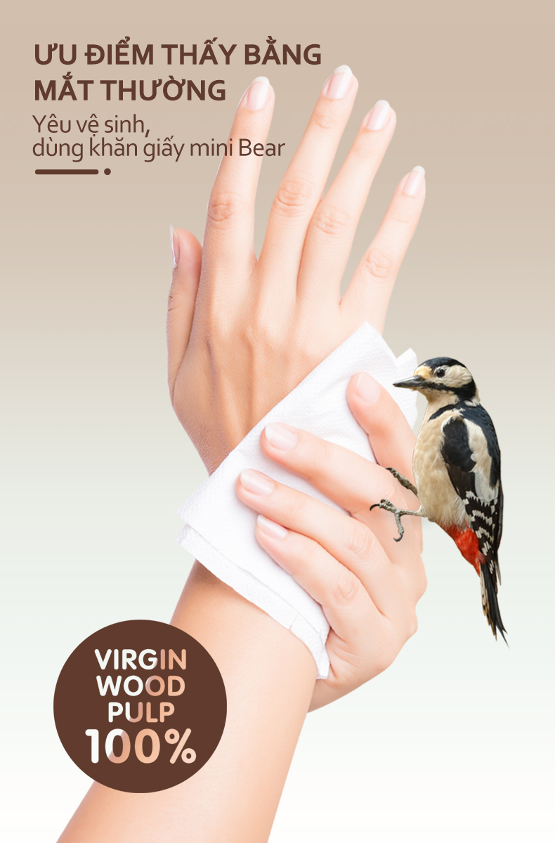 Khăn Giấy Rút Treo Tường Mini Bear Facial Tissue Chính Hãng - An Toàn Cho Da Nhạy Cảm