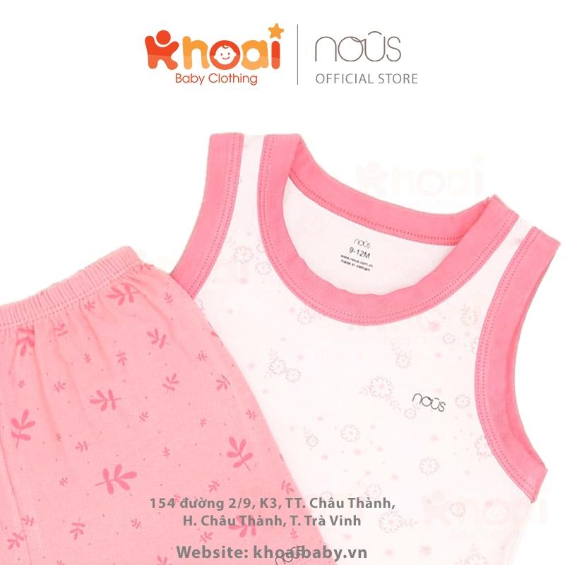 Bộ ba lỗ Nous trắng hồng hình cúc và lá nhí - Chất liệu Nu Petit 95% cotton