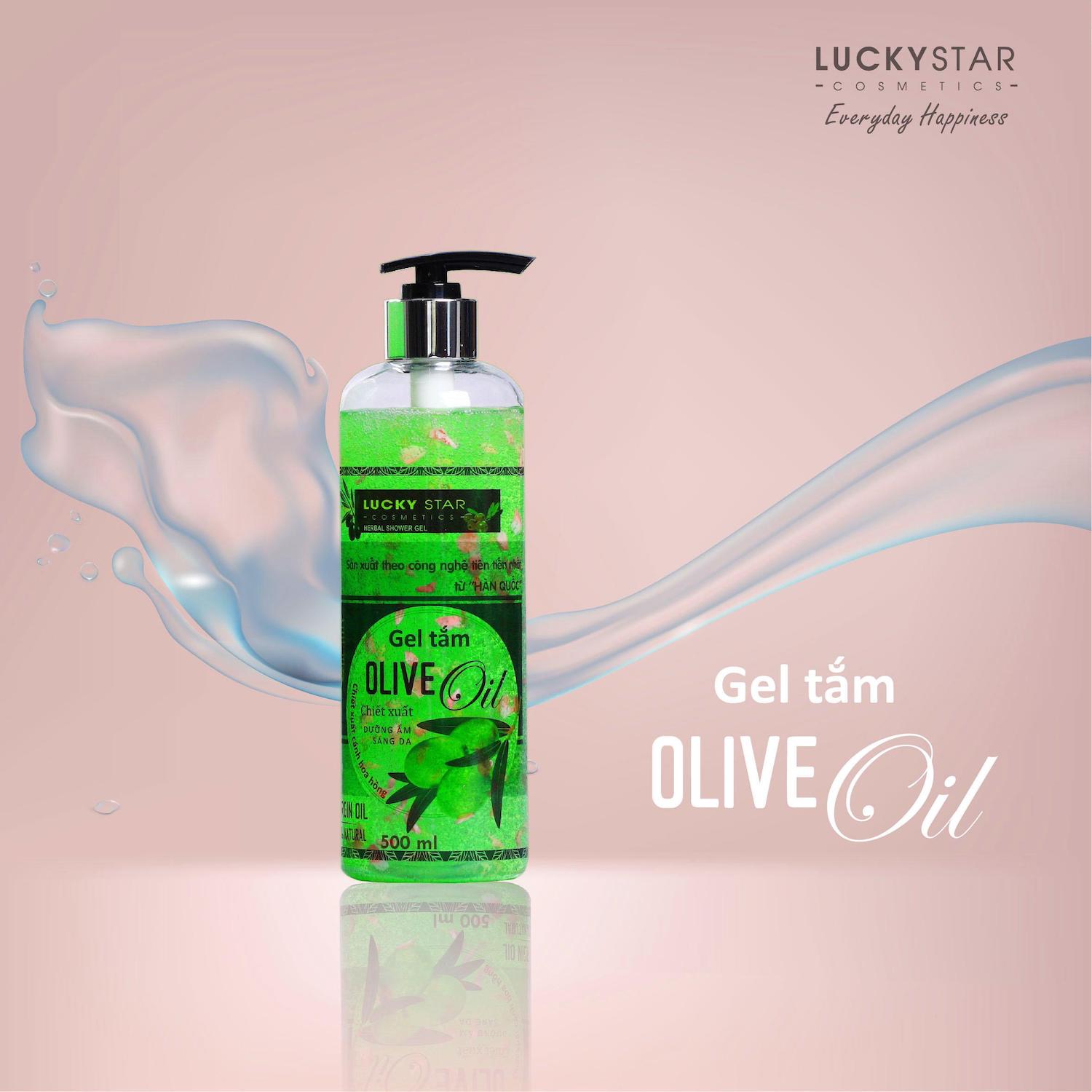 Hộp Quà tặng Combo Dầu Gội Bưởi Lucky Star 250ml + Sữa tắm Olive Lucky Star 500ml + Bông tắm