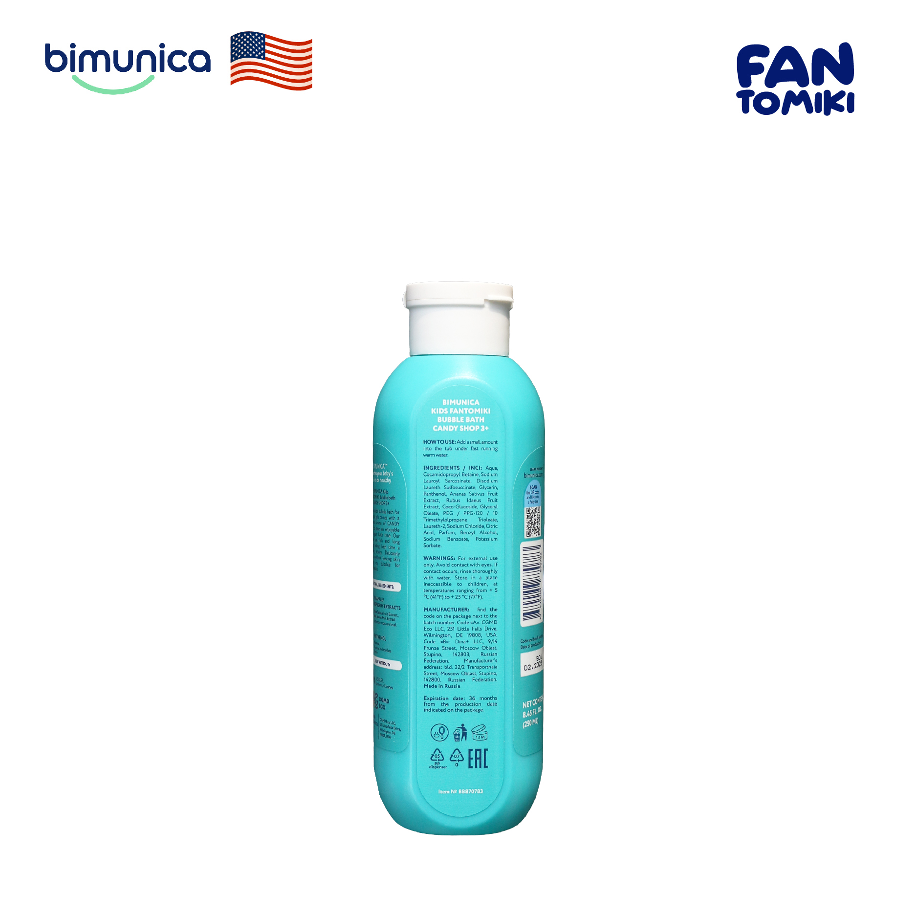 Sữa Tắm Tạo Bọt BIMUNICA Fantomiki Cho Bé từ 3 Tuổi - 250ml Không Cay Mắt, Làm Sạch, Làm Mềm