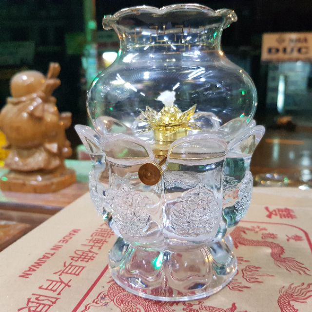 Đèn thờ đốt dầu lưu ly cát tường cao 17 cm