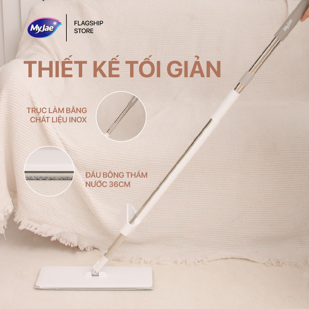 Cây Lau Nhà MyJae Đài Loan Sợi Polyester Kéo Vắt Thông Minh 360 Độ 125cm