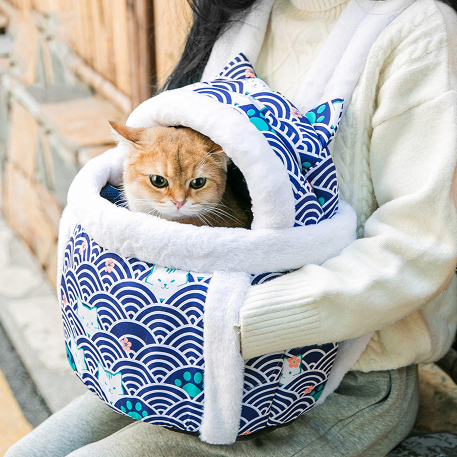 Pet Cat Carrier Bag Backpack Warm Breathable Chest Bag for Puppy Kitten Walking Camping