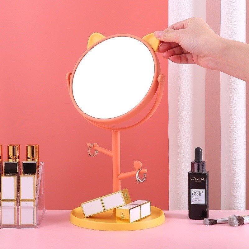 Gương Trang Điểm [CUTE01] Tai Mèo Xoay 360 độ | Có Móc Treo Phụ Kiện - Hàng chính hãng